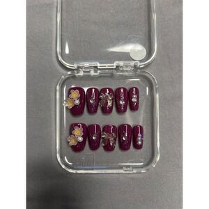 Press On Nails Purple Flower Pearl Sparkle Glue On False Nail Tips